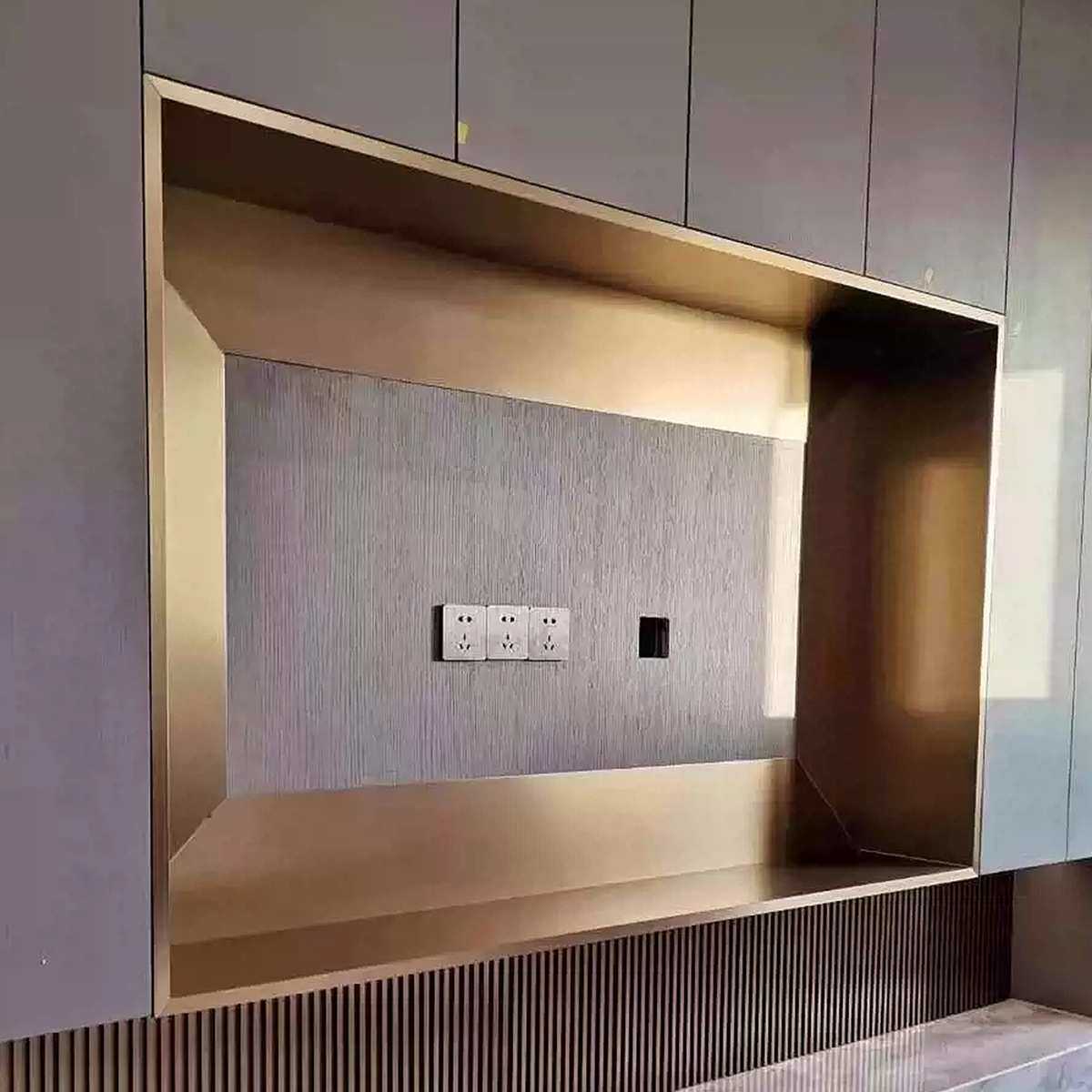 定作嵌入式背景墙金属电视柜内嵌展示钢板柜客厅不锈钢电视壁龛