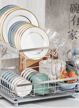 亚马逊热卖！大容量沥水碗碟架不锈钢家居用品水槽架子plate rack