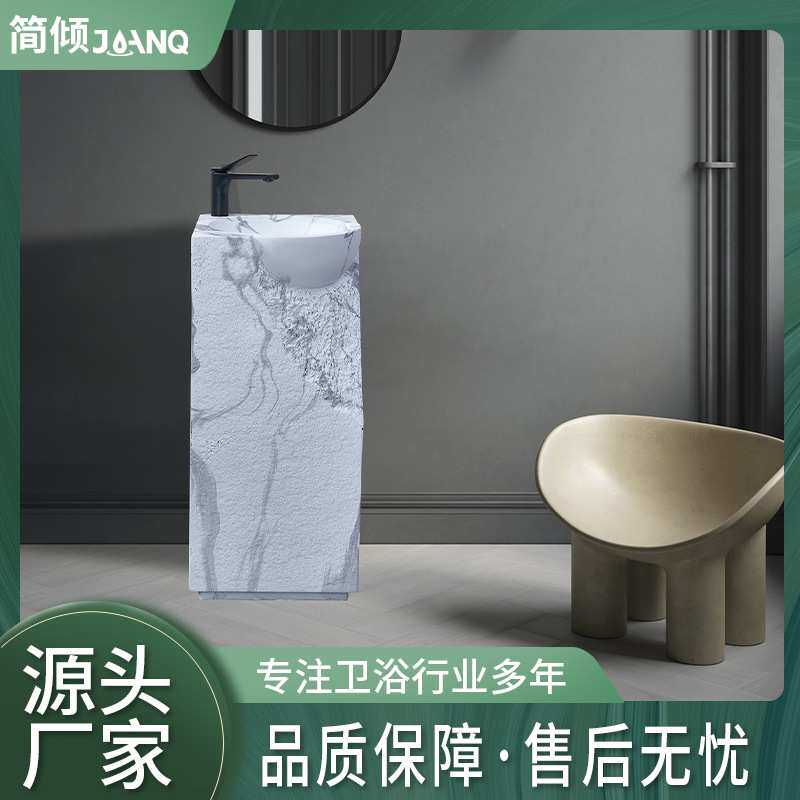 别墅庭院水墨画艺术立柱盆创意立柱式洗脸盆落地式一体人造石柱盆