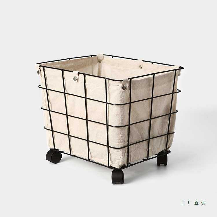 卧室脏衣篮大容量可移动收纳筐带内衬床边衣服收纳桶铁艺收纳篮