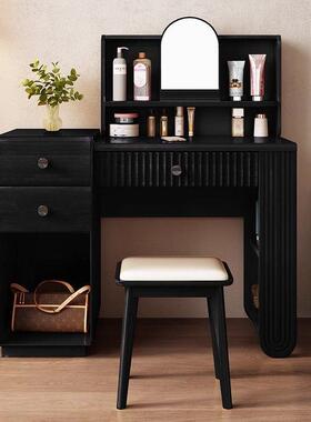 全实木梳法台ACK式复古美式黑色化妆桌卧室收户纳妆斗柜书桌一体