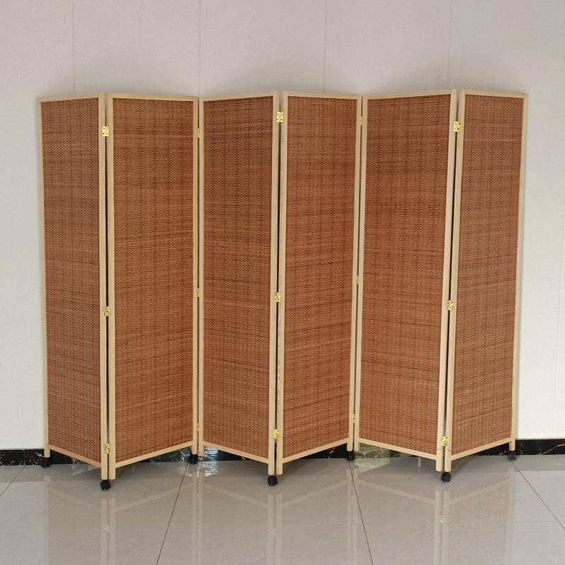 推挡拉移动屏风隔客厅折叠玄关移动新008式中滑断轮实木竹编进门