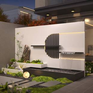 户外庭院不锈钢水景成品金池属墙351花箱鱼组合花园水幕墙屏流风