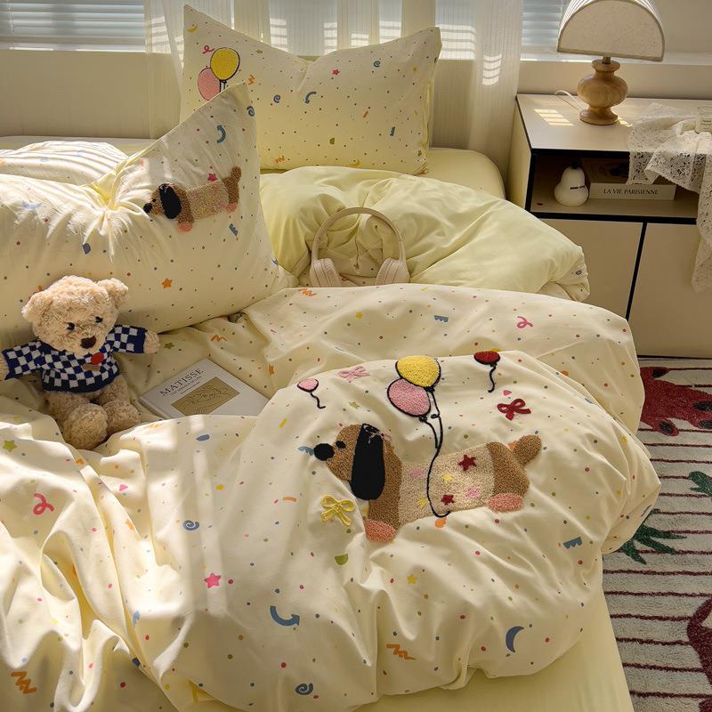 2025新款云朵棉毛巾四绣件小清新卡通笠三件套床品家套用149床单