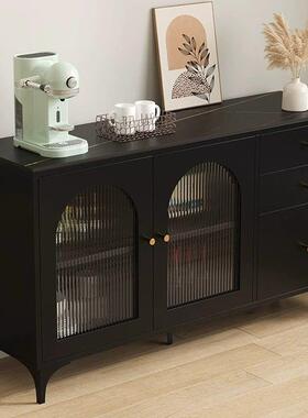 板餐吧边柜多ZQJ功茶水柜岩客厅复古风黑色厨房靠墙能收纳储物柜