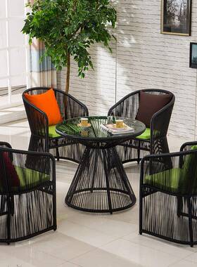 阳台小桌藤DAR椅白色藤椅件套阳光室房三藤编外桌椅圆藤家具圆桌