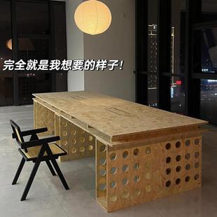 设计师公桌电谈脑原354木洽桌欧松板会议长极桌子简简约工作台书