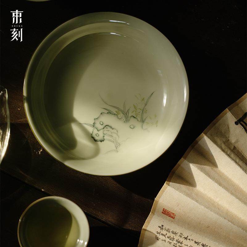 束刻 觅青釉下粉彩手绘太湖石幽兰圆壶承干泡茶席盘功夫茶具,电子元器件市场,其它元器件,淘宝优惠券,粉丝福利购,淘宝优惠卷
