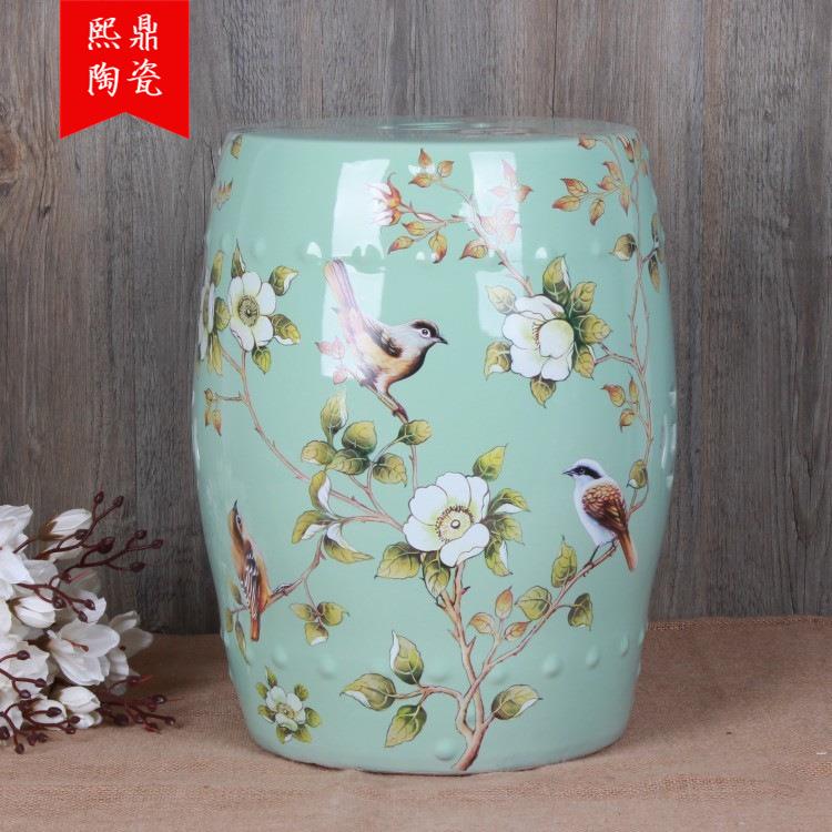 复古中式瓷器凳子鼓凳陶瓷换鞋凳圆凳喜上眉梢中国风凉凳子