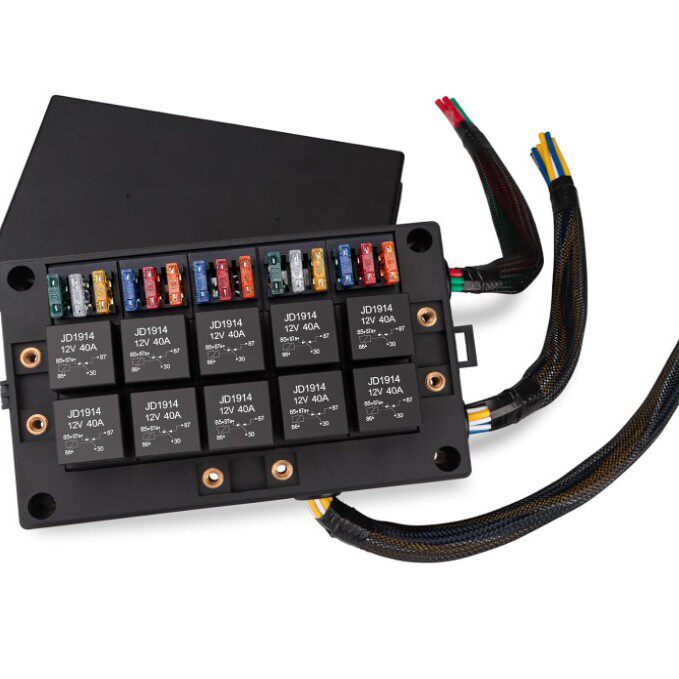 12V2410路继电器块15路ATC/ATO叶片面板预接线防尘保险丝继电器盒