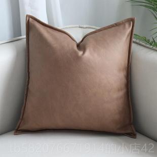 高档简约代轻奢仿皮拼接间抱枕样板港式 科技布靠垫沙发靠现枕灰色