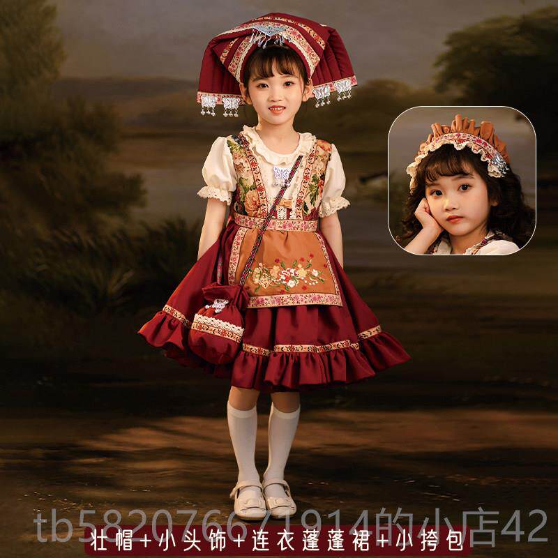 高档广西壮族服装女童三月三童少数民族儿饰罗服塔改良莉蓬蓬裙演