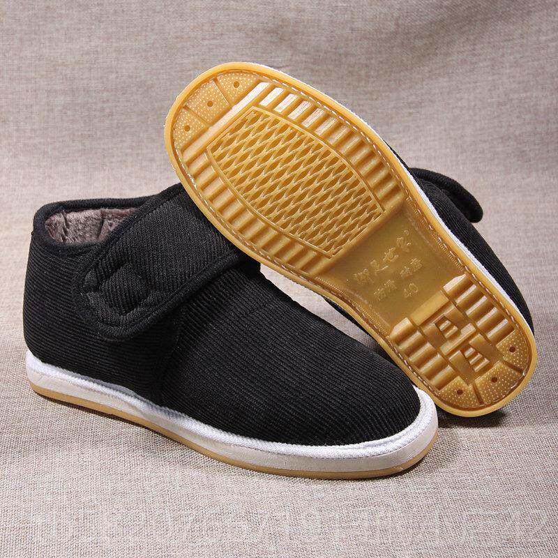 高档包邮老北京绒布鞋男冬保暖棉鞋黑色中老年女防滑加手工棉季鞋