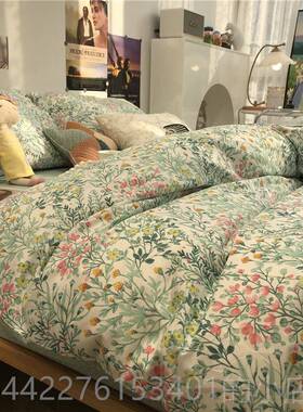 正品i上n小清新韩式绿色田s件园风小碎花床四件套全棉纯棉被套三