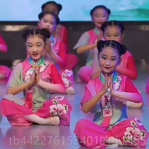 高档儿古典舞蹈演出女童戏伞舞扇子舞秧歌服飘逸服中童国风蝶舞表