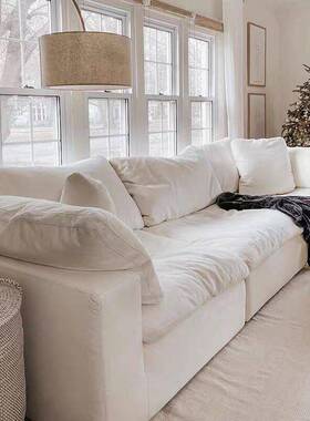 7空间 | CLOUD云沙发羽绒棉麻亚麻白色小户型客厅三人位直排布艺