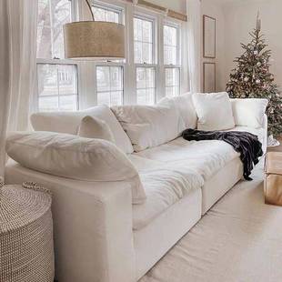 7空间 CLOUD云沙发羽绒棉麻亚麻白色小户型客厅三人位直排布艺