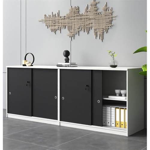 文件柜矮柜办公室资料储物柜移门带锁木质落地收纳隔断柜简约现代