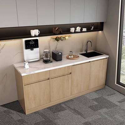 公司水吧台一体柜办公室靠墙茶水柜咖啡柜实木餐边柜洗手台切洗台
