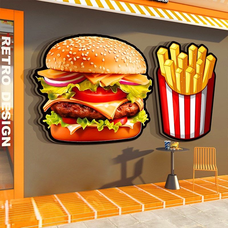 网红海绵宝汉堡店墙面装饰品炸鸡快餐厅壁挂画玻璃门广告贴纸背景,家居饰品,文化墙贴,淘宝优惠券,粉丝福利购,淘宝优惠卷
