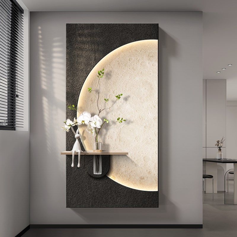 水培绿植玄关装饰画黑白月球走廊壁灯现代轻奢高级感入户进门挂画,家居饰品,现代装饰画,淘宝优惠券,粉丝福利购,淘宝优惠卷
