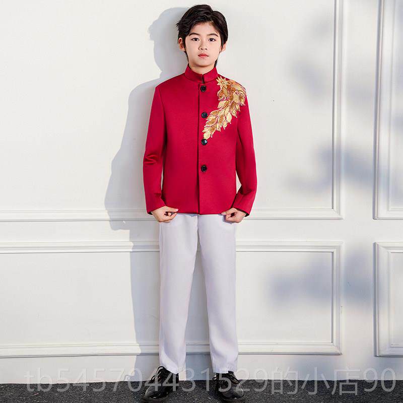 正品童儿男合唱团演出服红色童中装朗山诵学生女童歌唱祖国表演服
