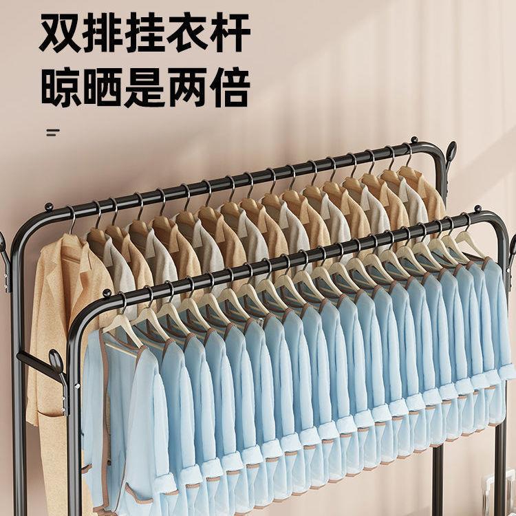 简易晾衣架落地家用折叠卧室双杆室内晾衣杆挂衣架立式晒衣服架艺