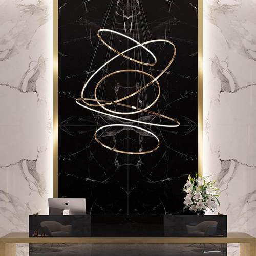 创意圆环形吊灯复式楼梯组合灯大客厅餐厅样板房不锈钢金属圈圈灯