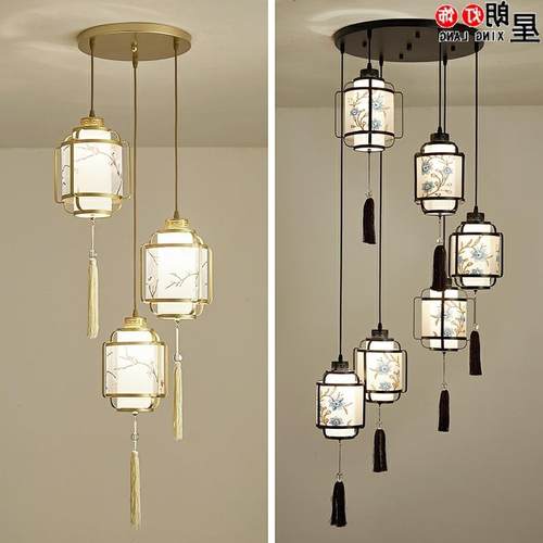 新中式楼梯长吊灯仿古复式楼别墅旋转楼梯间吊灯餐厅风灯具