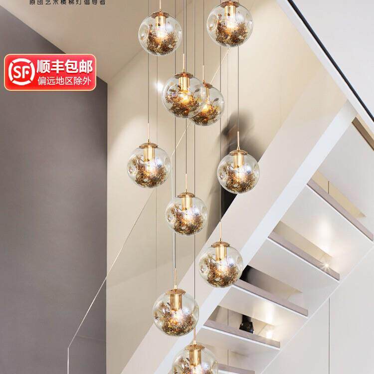 楼梯口天井上方长吊灯现代简约复式楼别墅loft公寓中空客厅灯