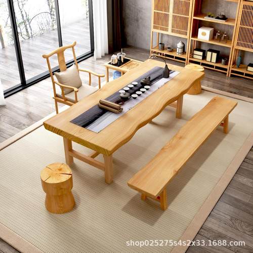 茶台实木原木大板茶桌禅意新中式家用办公室茶室整张泡茶桌椅组合