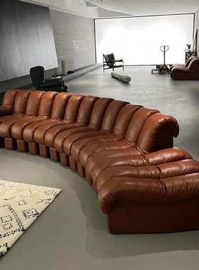 瑞士DeSede DS600设计师创意中古别墅模块沙发复古油蜡皮蛇形沙发
