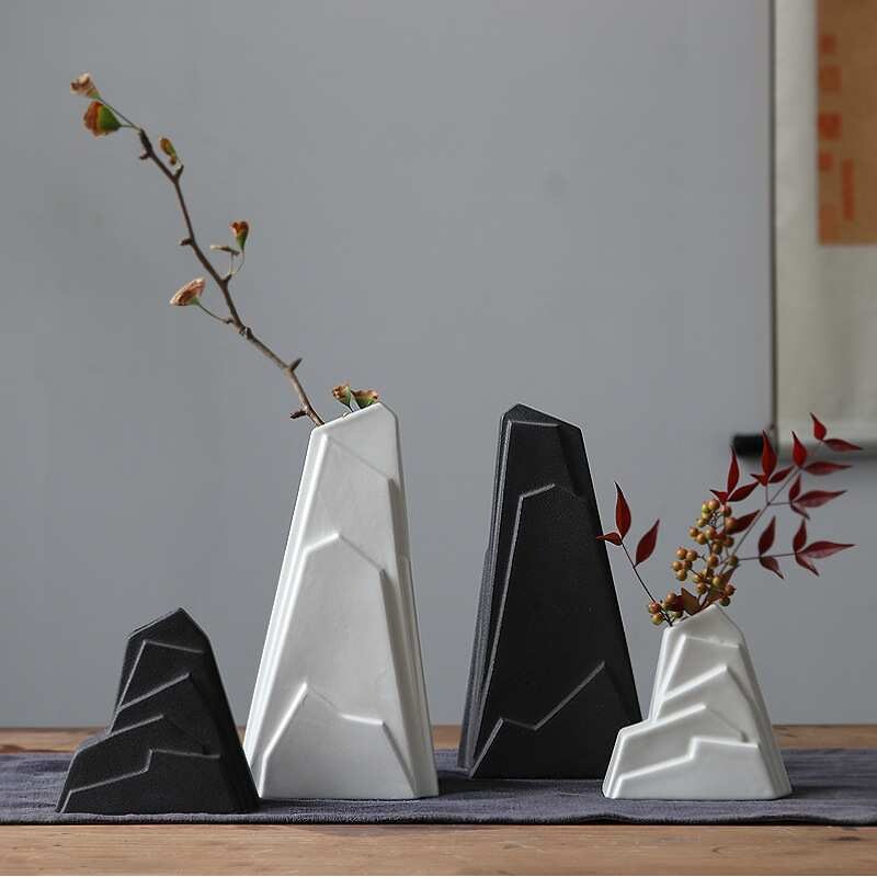 陶瓷假山现代家居客厅书房装饰工艺品创意插花花器新中式禅意摆件