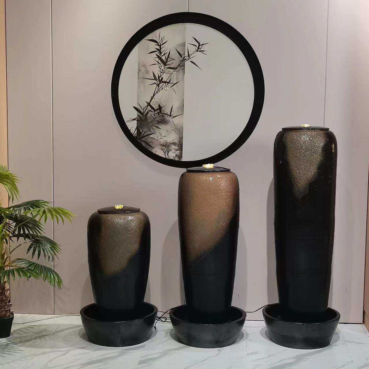新中式禅意复古陶瓷落地大号自循环流水罐庭院酒店餐厅民宿摆件设