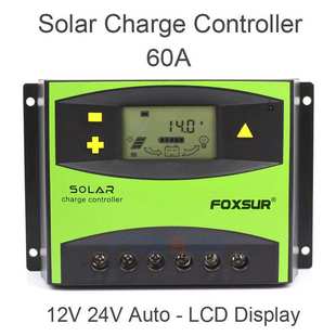 FOXSUR Solar Charge Controller 50A 60A PWM 12V 24V Auto Sola