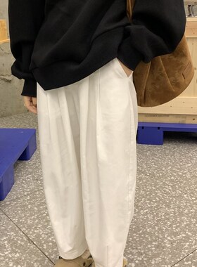 大美自制150小个子喜欢的直筒裤子 实穿白色灯笼九分宽松阔腿裤女