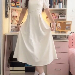 气质盘扣拼接提花旗袍裙女学生宽松方口领公主裙 法式 2024夏季 新款