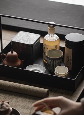 中式铁艺篮黑色铁茶具收纳茶棚茶新托盘dat1268样盒板间装饰摆提