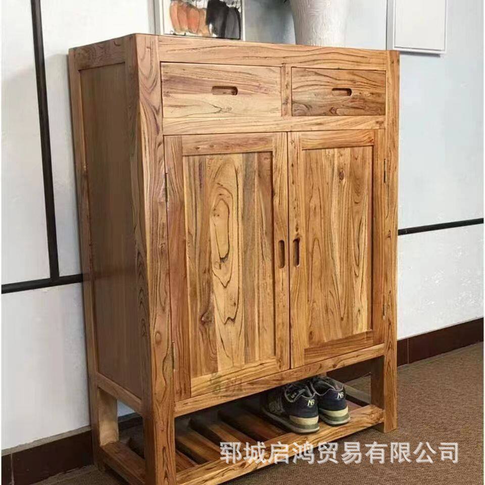 实木鞋柜门厅储物柜木质玄关鞋子整理柜家用老榆木鞋柜收纳柜