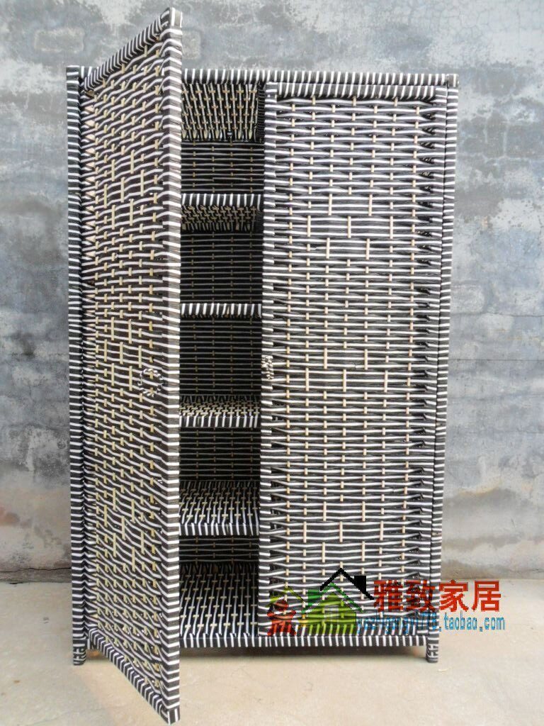 实木草编藤编双门竹编鞋柜储物柜鞋架简易衣柜床头柜儿童衣柜