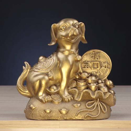 杨铜记家QUI居办狗公摆件铜布狗袋金钱聚宝盆室狗