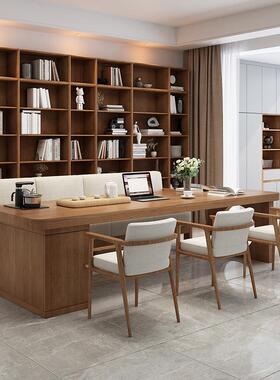 木体客厅YUC茶桌一带柜子两用双人习书画桌简约实家用会客办学公