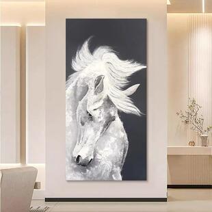 国风玄关马到成功装饰黑画抽象俊马客厅白挂画卧壁A188ctuQ沙室玄