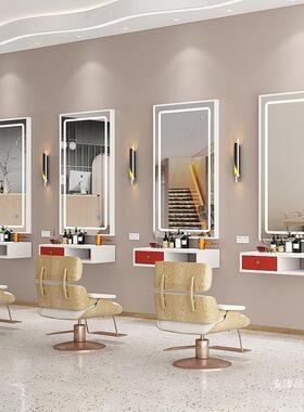 发店专镜子带LED灯美理发镜单RZQ面网红台潮款发廊挂墙剪用发化妆