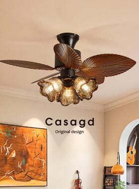 美式复古室风扇灯洋风房间一体南吸顶吊扇c灯805卧智能中古餐厅灯