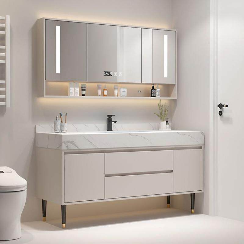 风浴室柜组合落地盆柜116款岩奶板一体油无缝卫生间洗手洗漱双盆