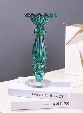 欧式创意璃花瓶玻璃客烛台019厅餐桌家品居插花工艺玻摆件