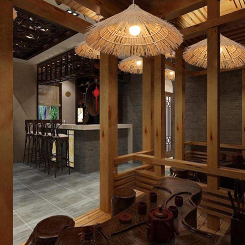 东编南藤艺灯具饭店水果店餐亚厅手工编织灯创吊72意复古草帽藤吊