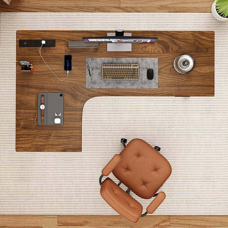 460#型转角实木升降桌黑胡桃电脑书桌角桌家用学习办公桌工拐木作