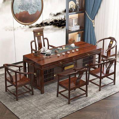 实LDX茶木桌椅组合带茶水办公室茶茶几具套装一体喝茶柜办公两用